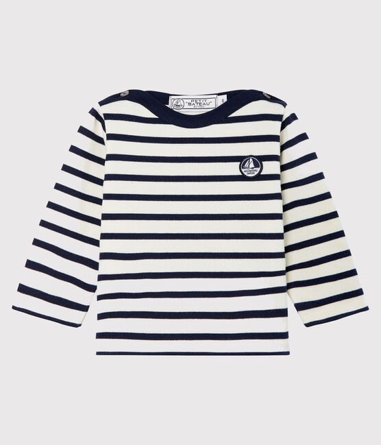 Marinière iconique bébé beige COQUILLE/bleu SMOKING