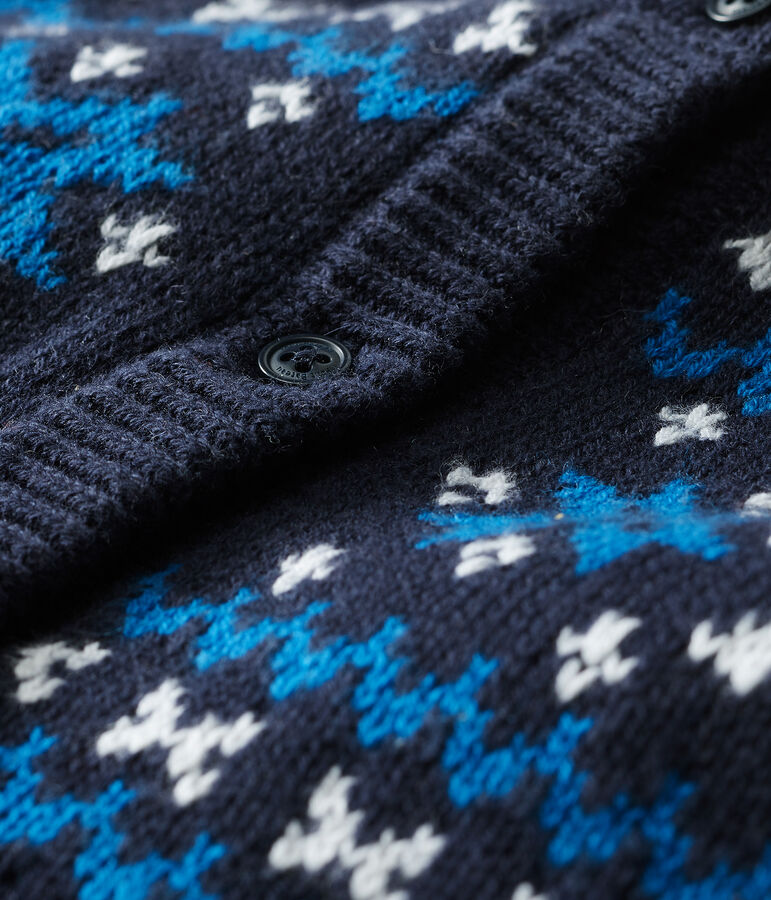 Cardigan b&eacute;b&eacute; gar&ccedil;on laine et coton bleu SMOKING/blanc MULTICO