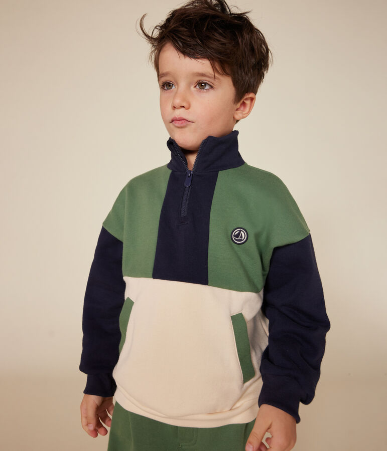 Sweatshirt col camionneur en molleton enfant gar&ccedil;on blanc AVALANCHE/ MULTICO