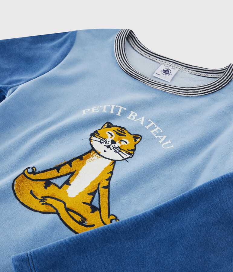 Pyjama en velours petit gar&ccedil;on bleu/bleu