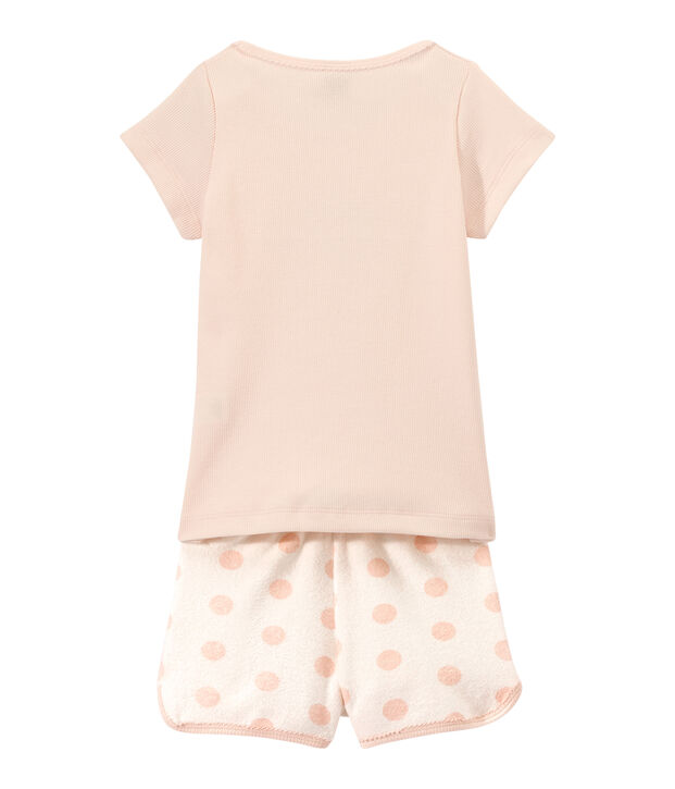 Pyjacourt fille bi-mati&egrave;re s&eacute;rigraphi&eacute; blanc/rose/rose