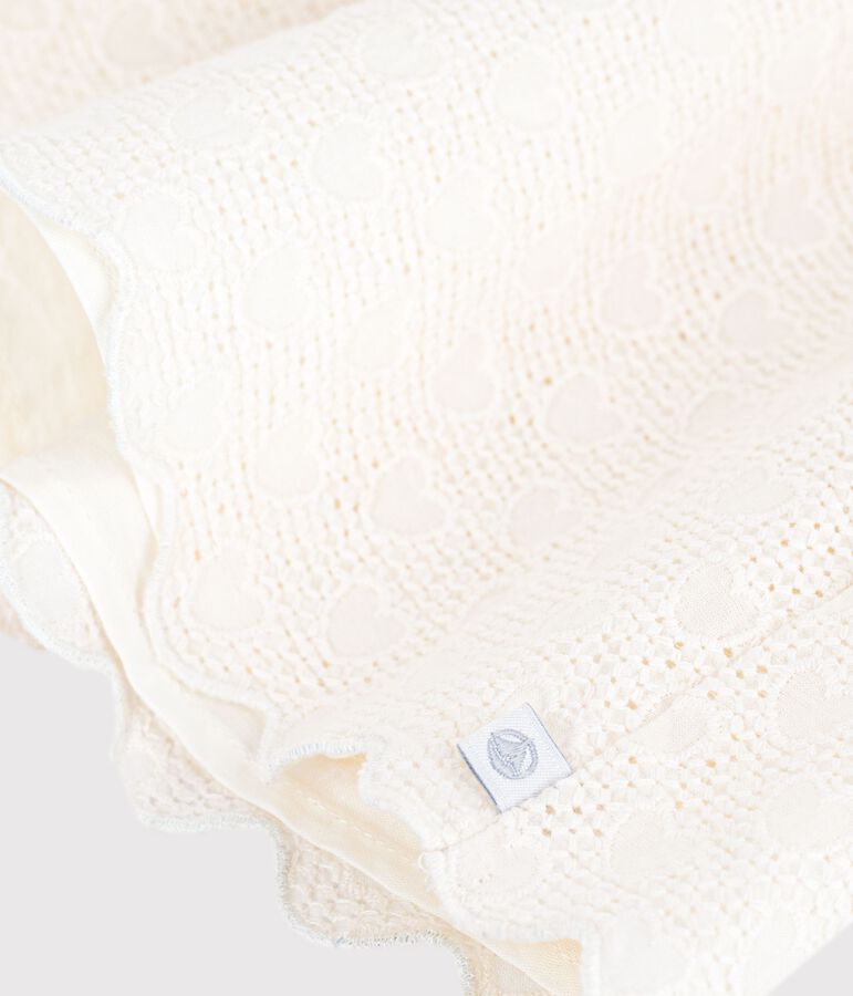 Blouse enfant en coton manches courtes motifs c&oelig;urs blanc MARSHMALLOW