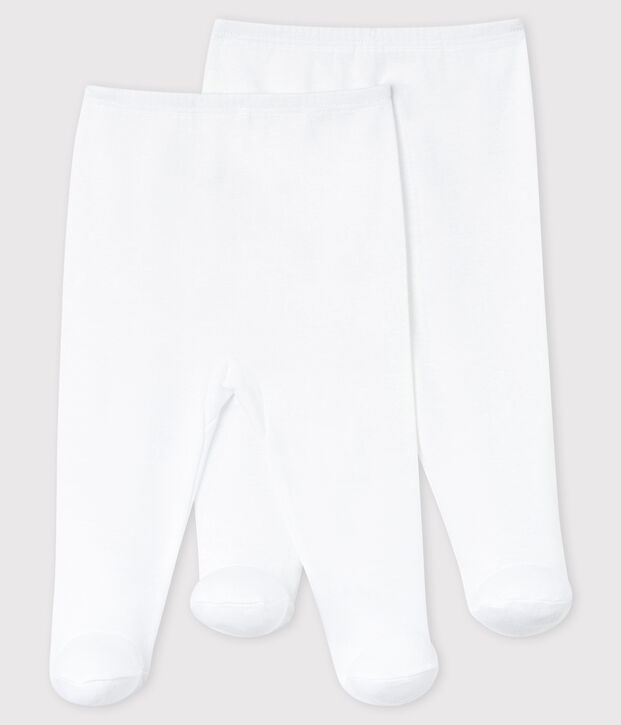 Lot de 2 pantalons blancs &agrave; pieds b&eacute;b&eacute; blanc