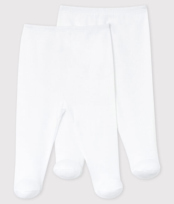 Lot de 2 pantalons blancs à pieds bébé en coton biologique blanc ECUME