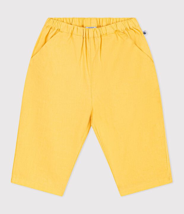 Pantalon b&eacute;b&eacute; en coton/lin, uni jaune