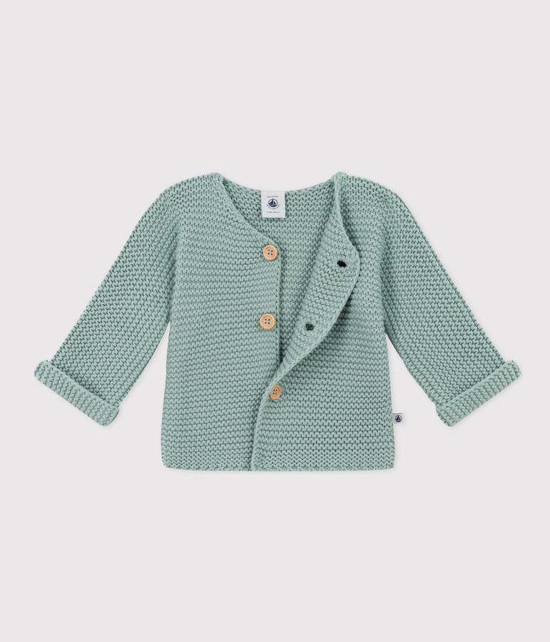 Cardigan en tricot point mousse b&eacute;b&eacute; vert PAUL