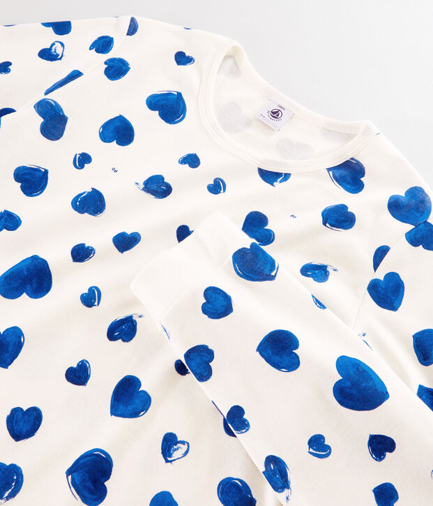 Pyjama c&oelig;urs bleus petite fille en molleton blanc/bleu