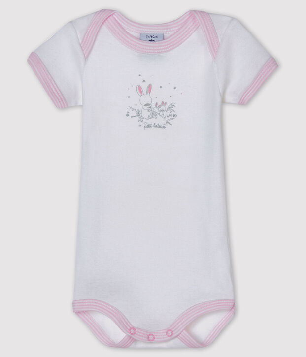 Body manches courtes b&eacute;b&eacute; fille blanc/rose