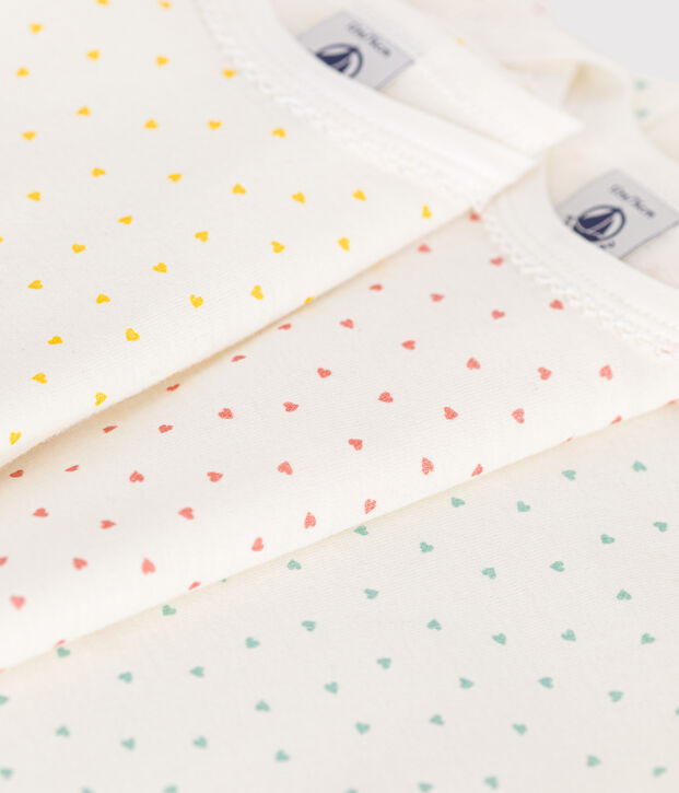 Lot de 3 bodies manches longues coeurs b&eacute;b&eacute; en coton multicouleur
