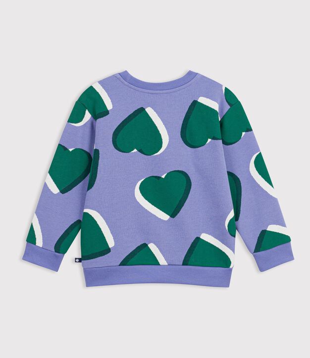 Sweatshirt enfant en coton imprim&eacute; c&oelig;urs violet/multicouleur
