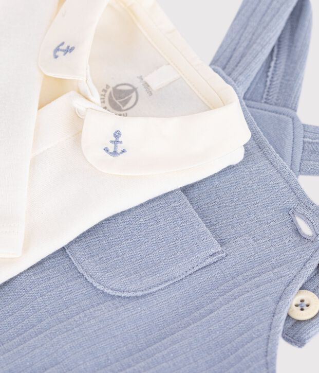 Ensemble salopette et body b&eacute;b&eacute; en coton avec col uni bleu clair
