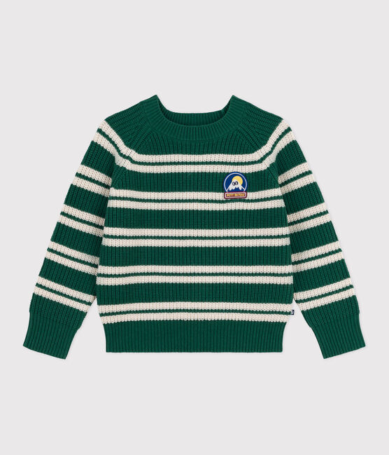 Pull enfant en laine et coton à rayures vert WILLOW/ AVALANCHE