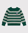Pull enfant en laine et coton à rayures vert WILLOW/ AVALANCHE