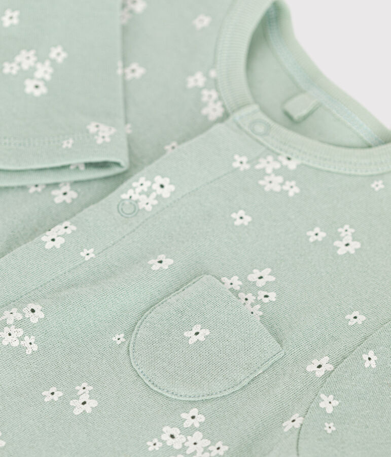 Combinaison longue en tubique b&eacute;b&eacute; vert HERBIER/blanc MULTICO