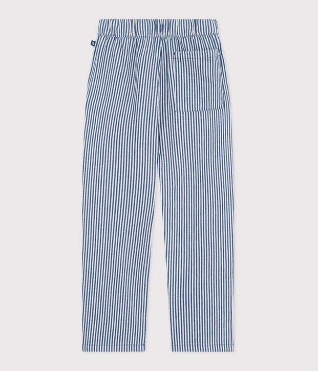 Pantalon enfant en coton &agrave; rayures bleu/blanc