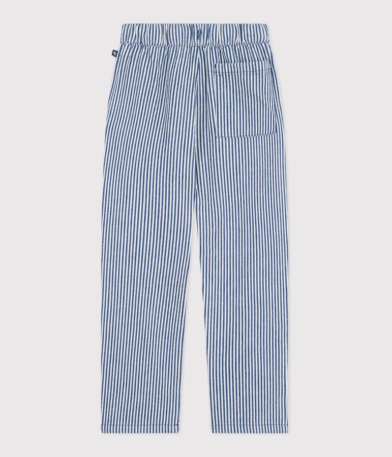 Pantalon enfant en coton &agrave; rayures bleu/blanc