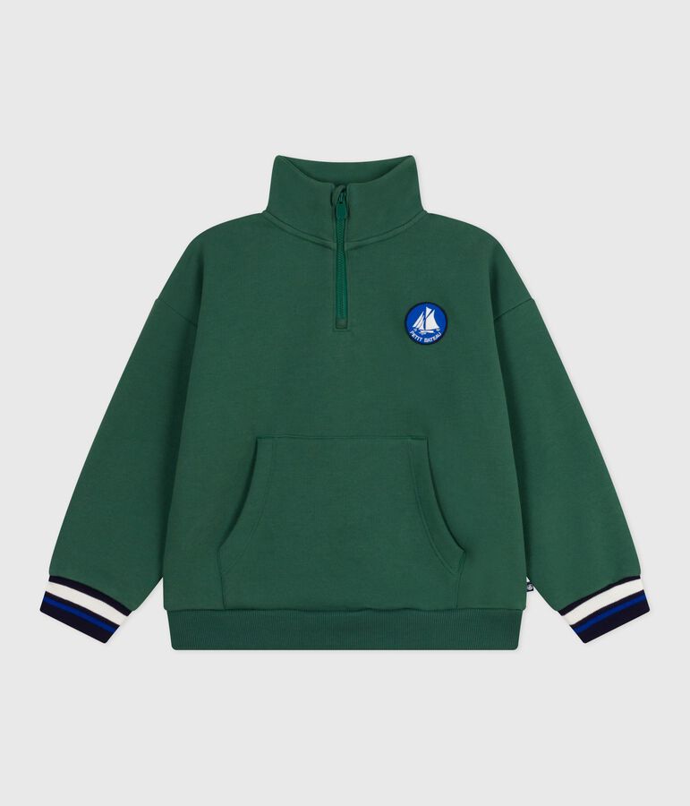 Sweatshirt camionneur enfant en coton uni vert WILLOW