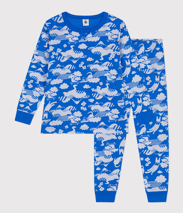 Pyjama imprim&eacute; en coton enfant bleu/blanc