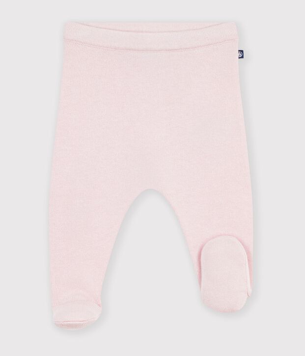 Pantalon b&eacute;b&eacute; en tricot laine et coton uni rose clair