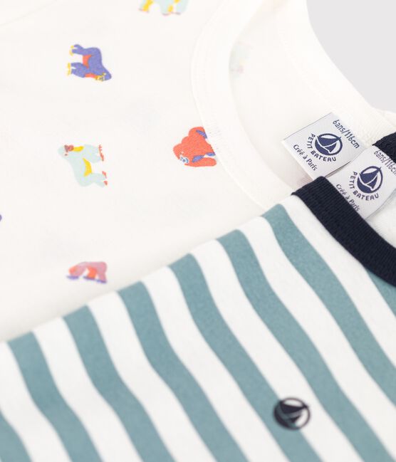 Lot de 2 pyjamas gorilles et rayures bleues petit garçon en coton variante 1