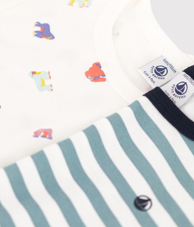 Lot de 2 pyjamas gorilles et rayures bleues petit gar&ccedil;on en coton multicouleur