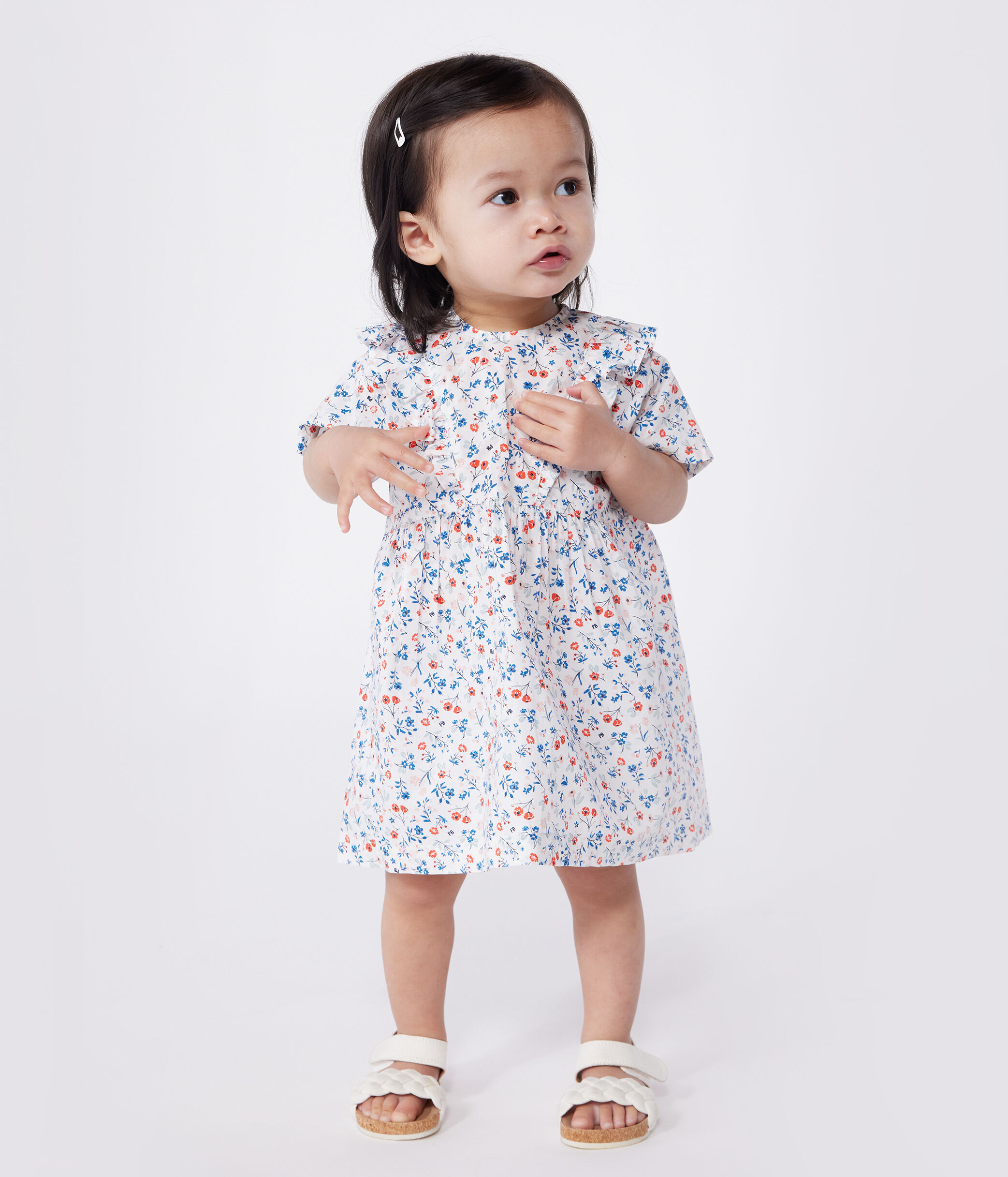 Robe bébé en coton manches courtes, imprimée à fleurs MARSHMALLOW