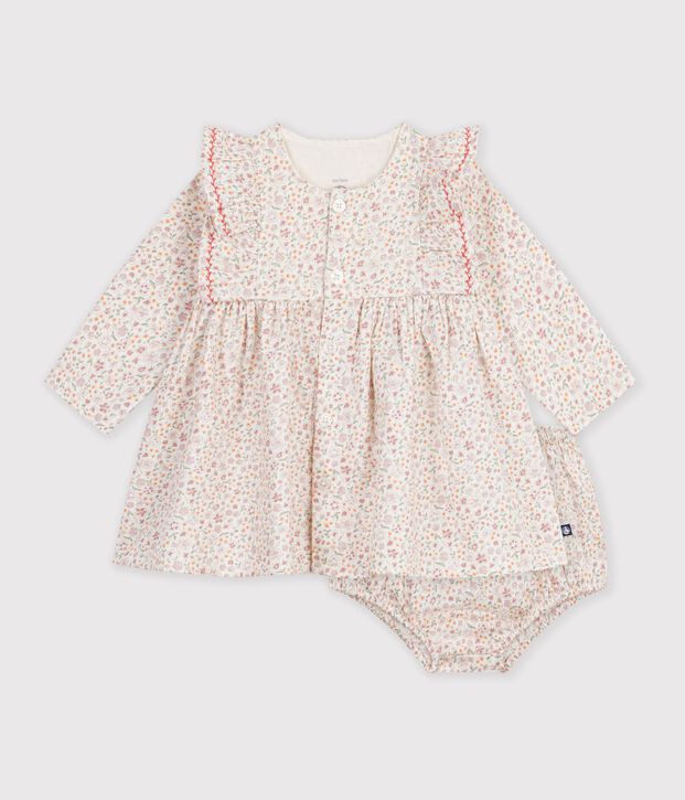 Robe b&eacute;b&eacute; en coton imprim&eacute; &agrave; fleurs &eacute;cru/multicouleur
