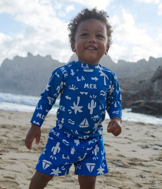Short de bain bébé, imprimé plage bleu PORCELANA/ MARSHMALLOW