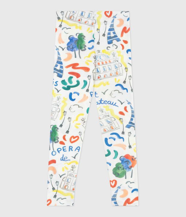 Legging enfant en coton imprim&eacute; blanc/multicouleur
