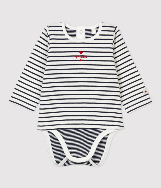 Body marinière bébé en coton biologique blanc MARSHMALLOW/bleu SMOKING