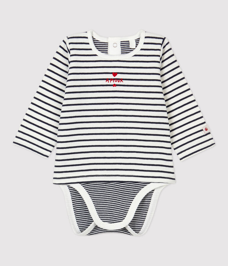 Body marini&egrave;re b&eacute;b&eacute; en coton biologique blanc/bleu