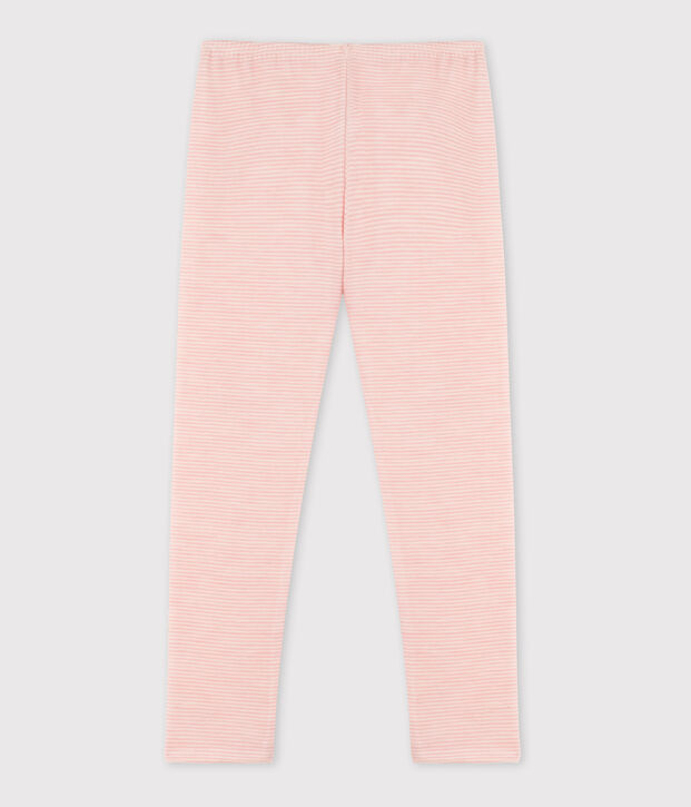 Legging milleraies petite fille en laine et coton rose/blanc