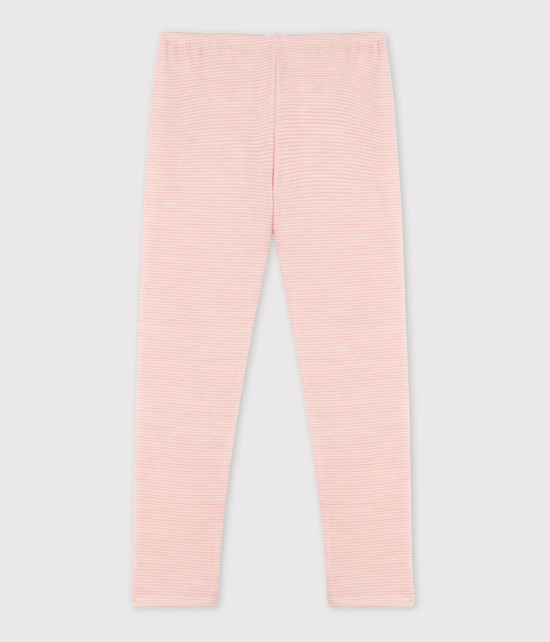 Legging milleraies petite fille en laine et coton rose CHARME/blanc MARSHMALLOW