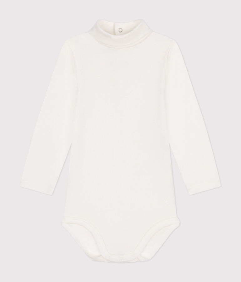 Body manches longues col roul&eacute; en coton b&eacute;b&eacute; blanc MARSHMALLOW