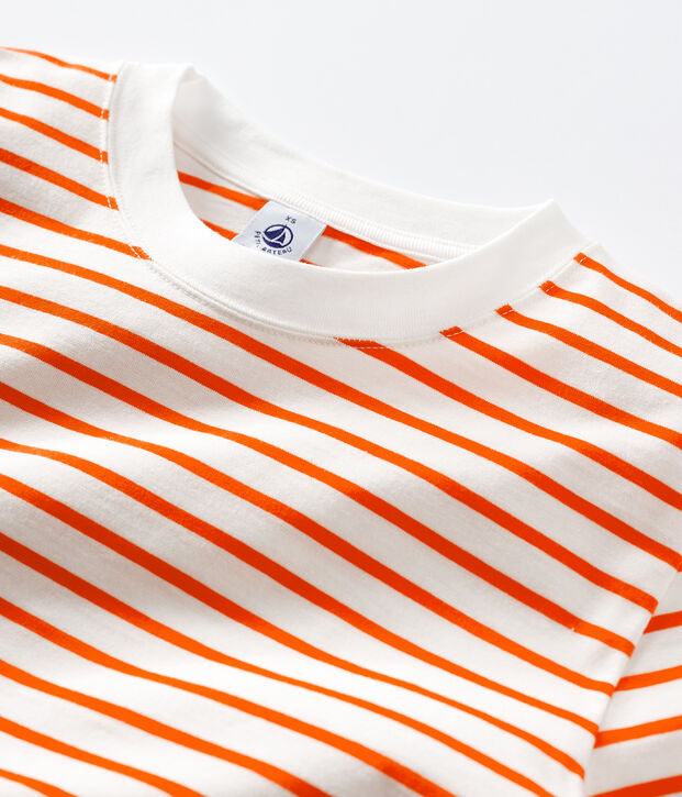 T-shirt marini&egrave;re en coton Femme blanc/orange