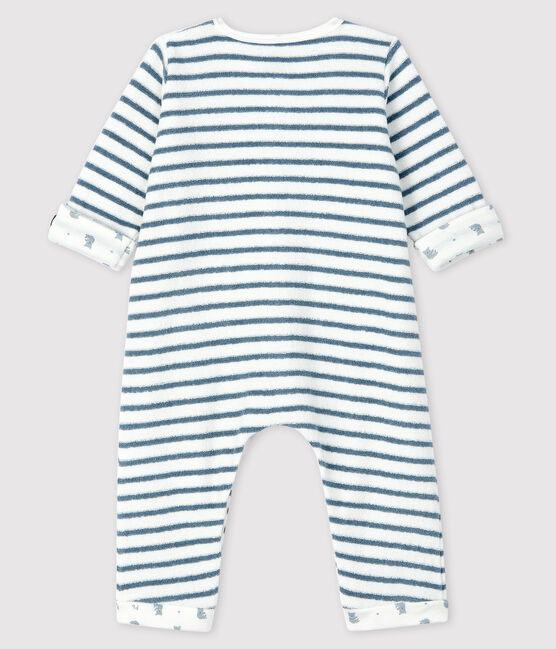 Combinaison longue rayée bébé en bouclette éponge blanc MARSHMALLOW/bleu ASTRO