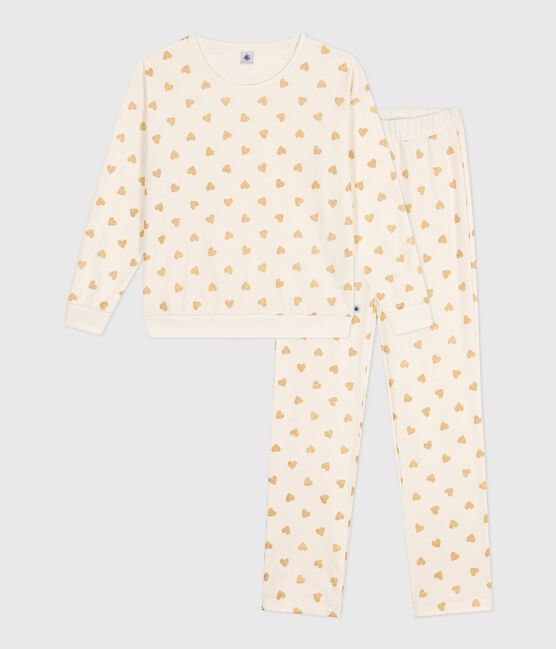 Pyjama femme en coton imprimé cœurs dorés MILK/ DORE