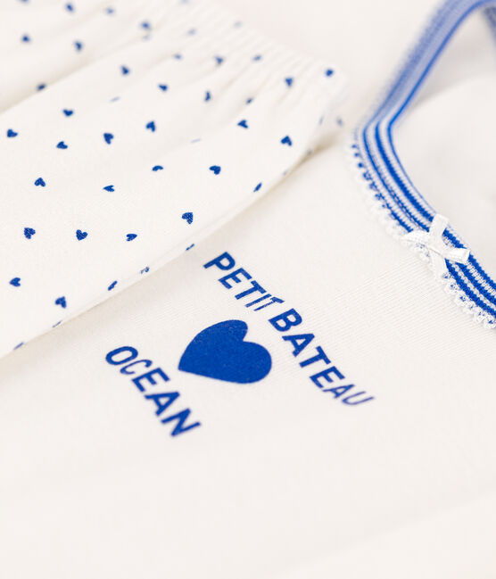 Pyjama en coton petite fille blanc MARSHMALLOW/bleu PERSE