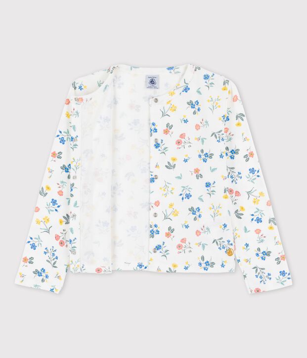 Cardigan imprim&eacute; en coton enfant fille blanc/multicouleur