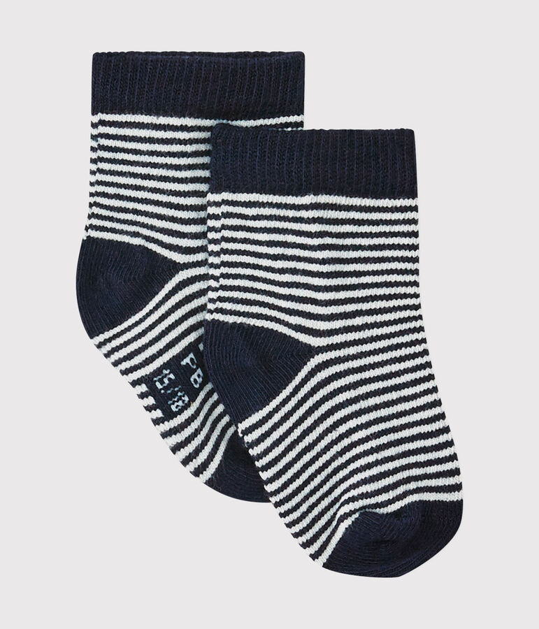 Chaussettes milleraies b&eacute;b&eacute; mixte bleu SMOKING/beige COQUILLE