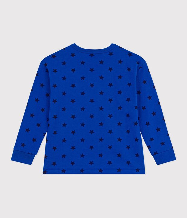 Tee-shirt enfant manches longues en coton imprim&eacute; bleu/bleu