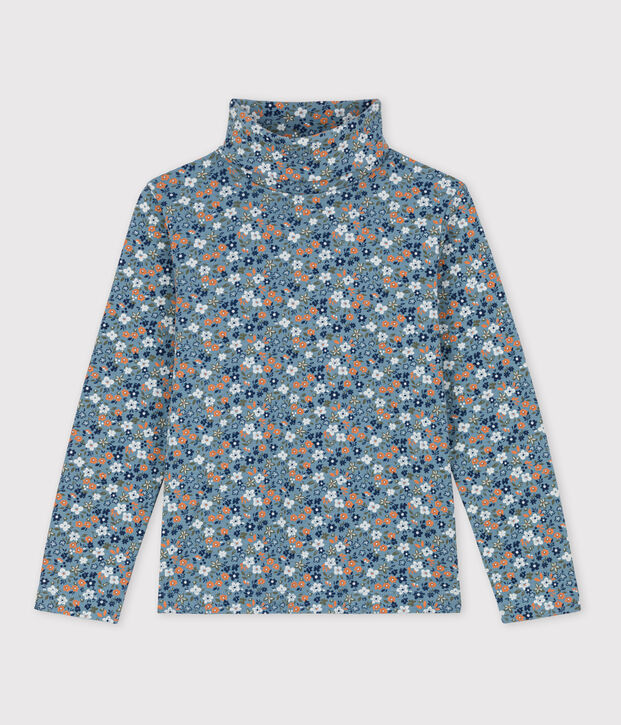 Sous-pull imprim&eacute; fleuri en coton enfant fille bleu/multicouleur