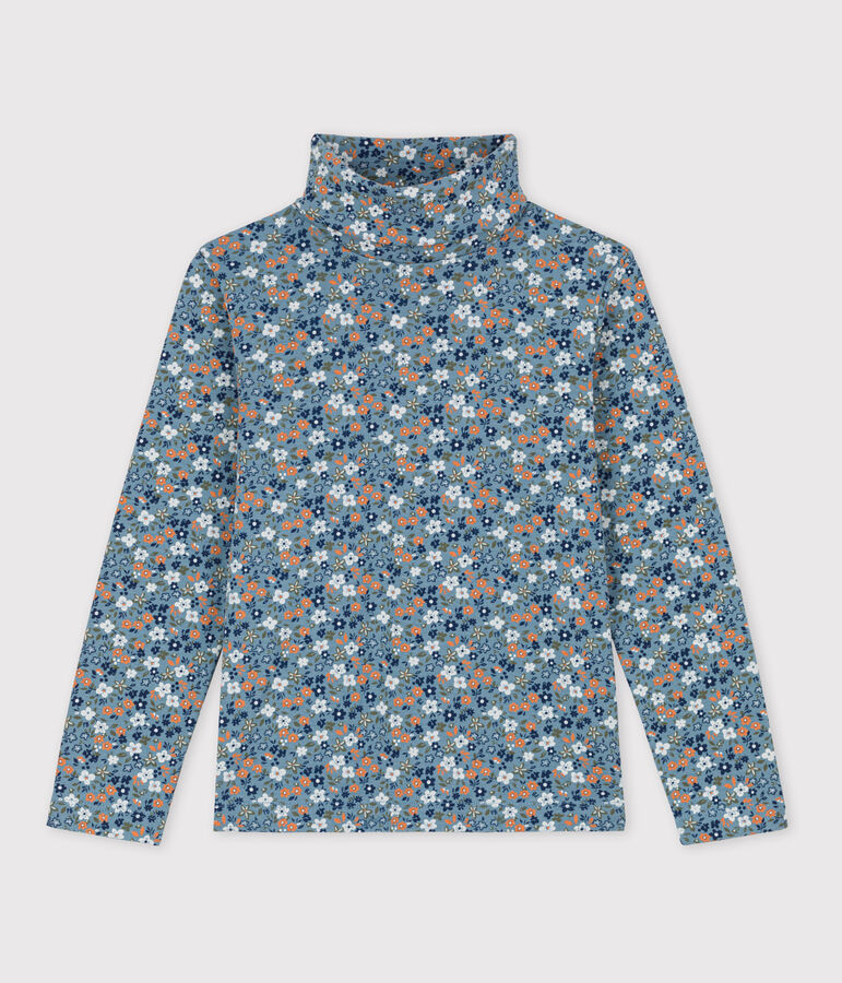 Sous-pull imprim&eacute; fleuri en coton enfant fille bleu/multicouleur
