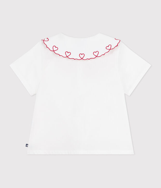 Blouse enfant en popeline de coton manches courtes unie blanc