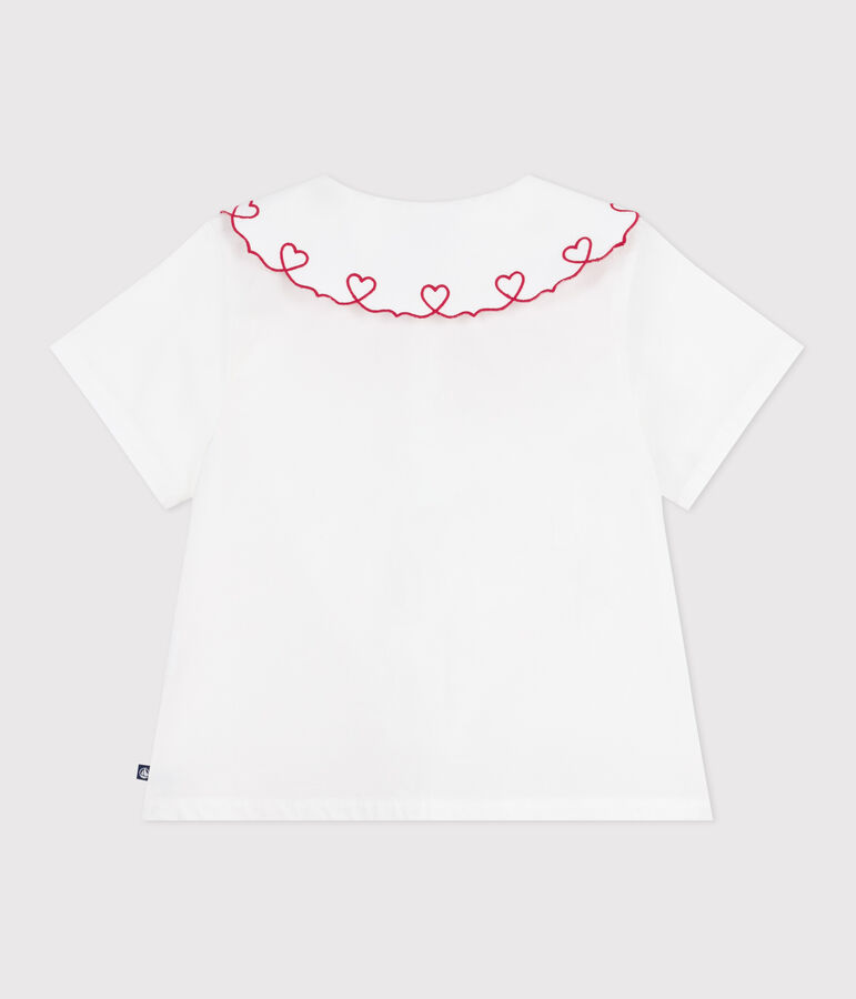 Blouse enfant en popeline de coton manches courtes unie blanc ECUME