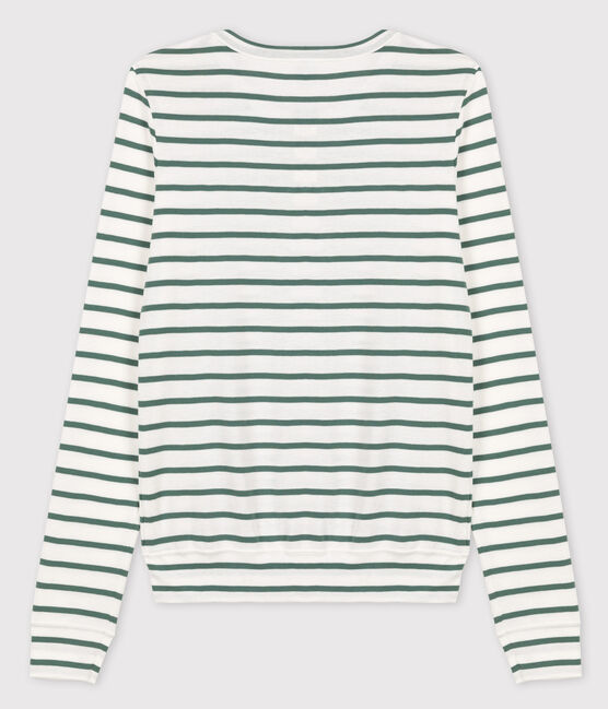 Cardigan iconique en coton rayé Femme blanc MARSHMALLOW/vert VALLEE