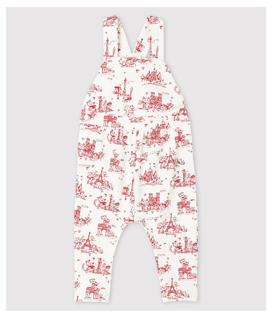 Salopette longue en molleton bébé fille blanc MARSHMALLOW/rouge TERKUIT