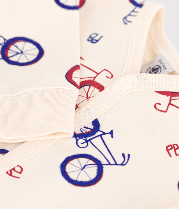 Dors-bien sans pieds v&eacute;lo b&eacute;b&eacute; en coton &eacute;cru/rouge