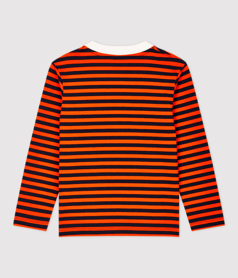 Tee-shirt manches longues en coton enfant gar&ccedil;on bleu/orange