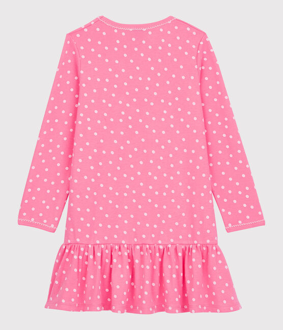 Chemise de nuit volantée petite fille en coton rose PETAL/blanc ECUME